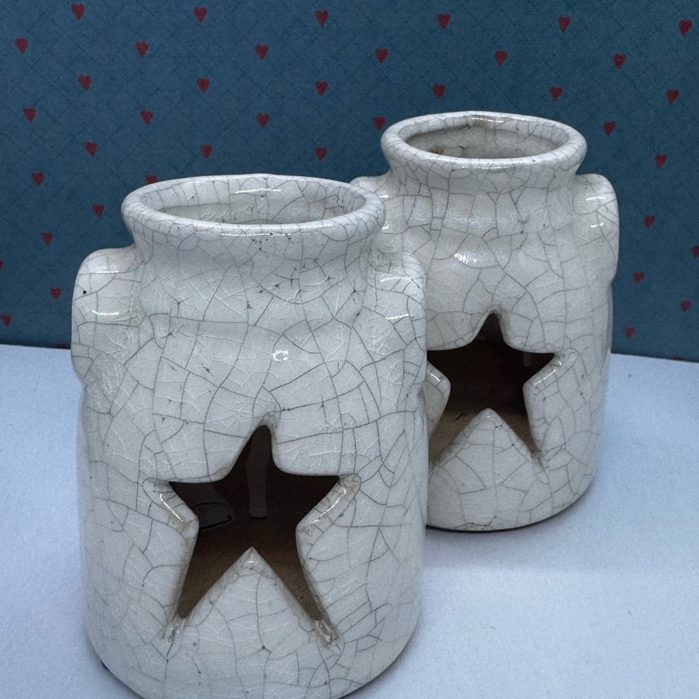 Crackle Glaze Star Cutout Ceramic Votive Holder - White